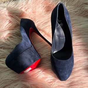 Christian Louboutin Navy Suede Platform Pumps 37.5 (Fits 7) BRAND NEW